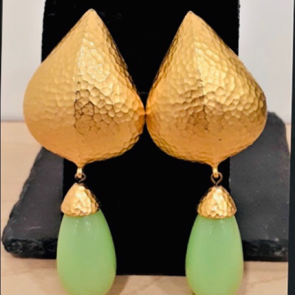VTG GIVENCHY Hammered GoldTone & Green earrings